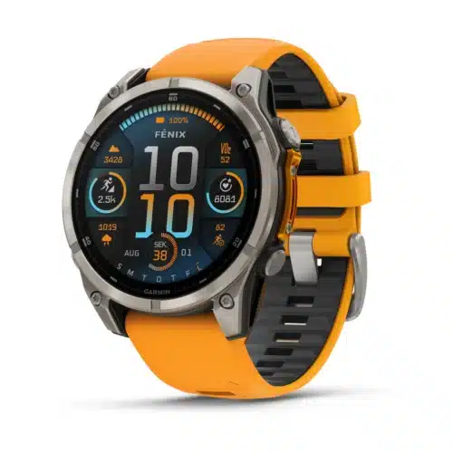 Garmin fēnix® 8 – 47 mm, AMOLED Sapphire, Titanium med Spark Orange/Graphite silikonerem