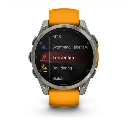 Garmin fēnix® 8 – 47 mm, AMOLED Sapphire, Titanium med Spark Orange/Graphite silikonerem