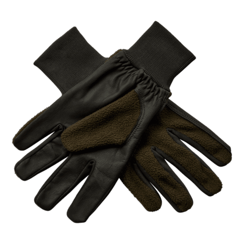 Deerhunter Fleece Gloves W. Leather - Art Green