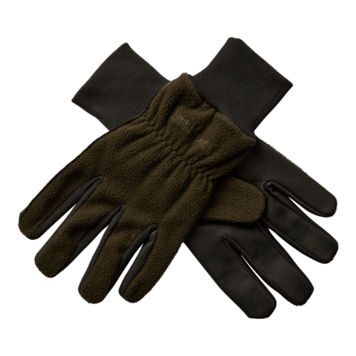 Deerhunter Fleece Gloves W. Leather - Art Green